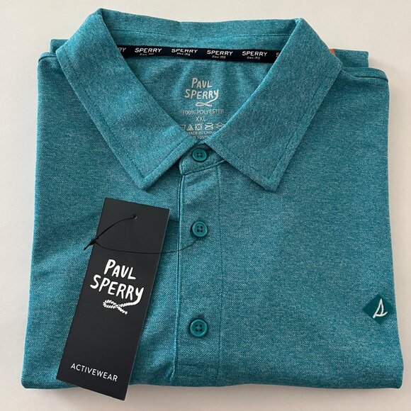 NWT Sz 2XL🔥Sperry Green Solid Polo Shirt Activewear Fabric - Picture 1 of 5